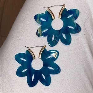 Teal Resin hoop earrings NWOT